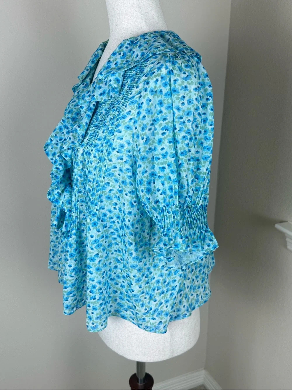 DÔEN Henri Bleu Daisy Fields Organic Cotton Voile Blouse XS